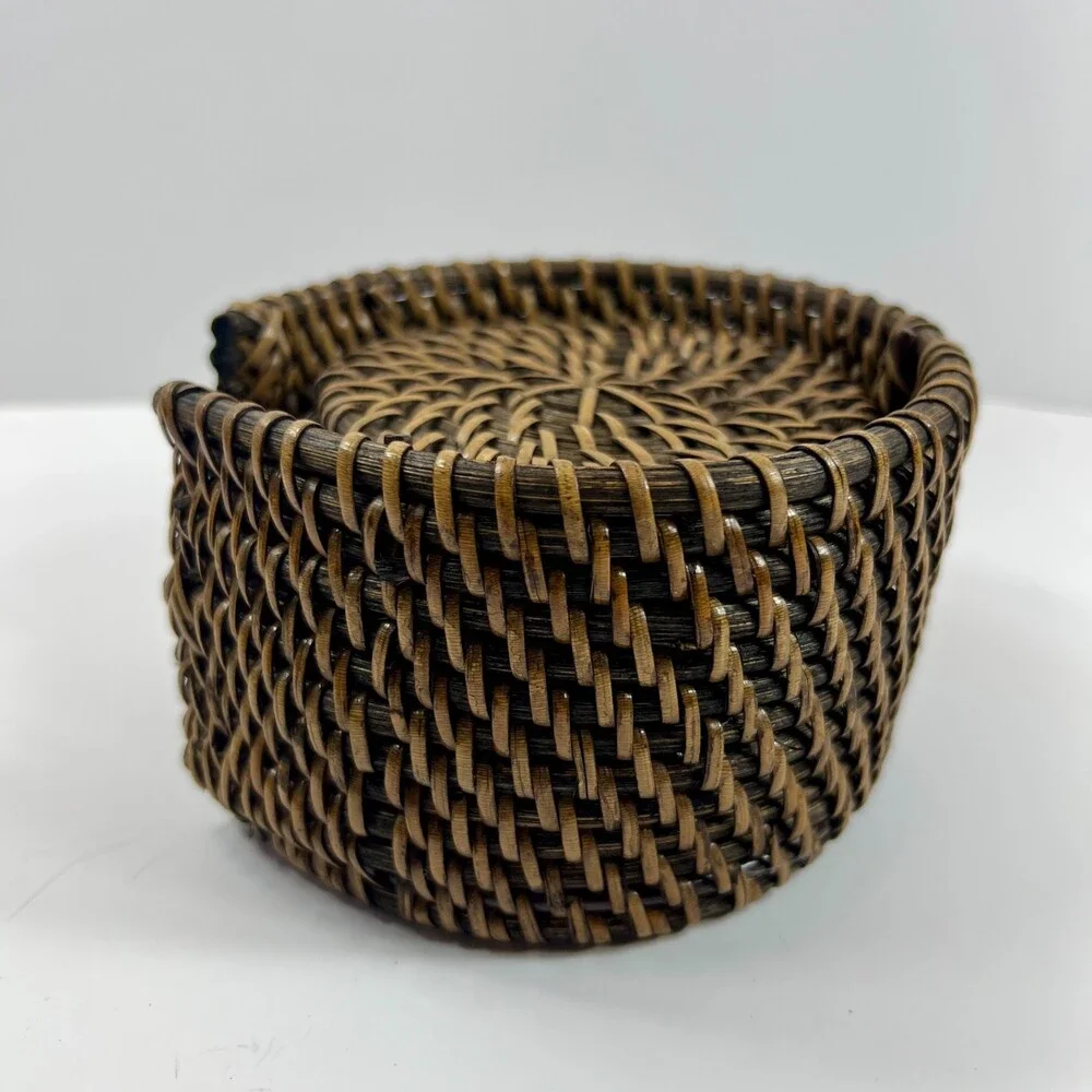 Unbranded Rattan Coaster Set Home OS Brown Excellent Woven 7pc With Holder